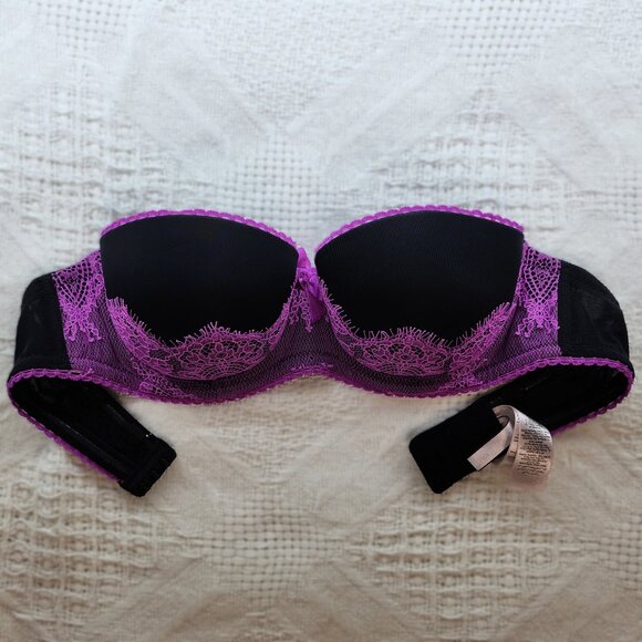 *CCO Sale/Shipping!* La Senza Black & Purple Lace Underwire Strapless Bra - Picture 1 of 10